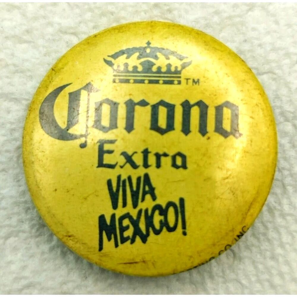 Corona Extra Pinback Button Yellow Vintage Viva Mexico Collectible Memorabilia